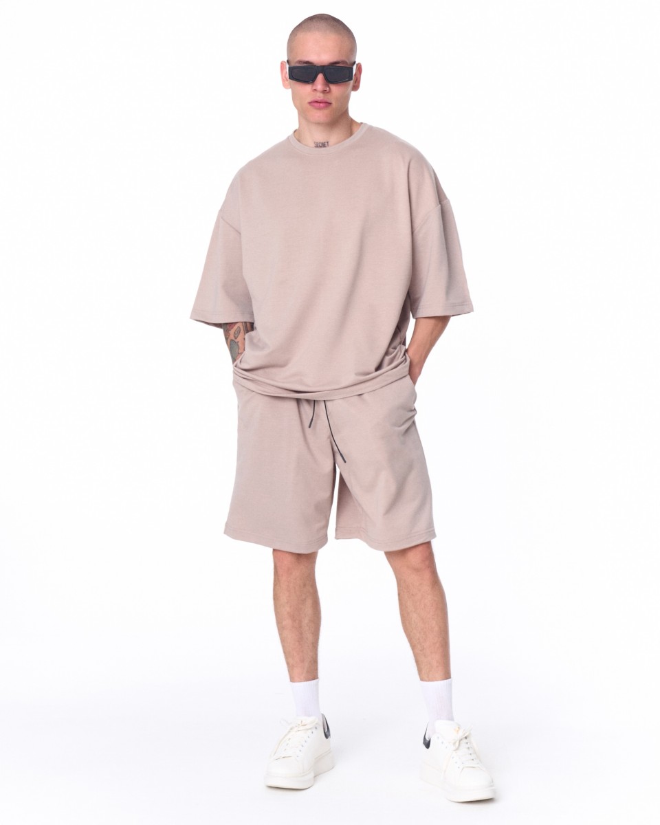 Übergroßer Shorts-Anzug aus leichtem Stoff für Herren Beige | Martin Valen
