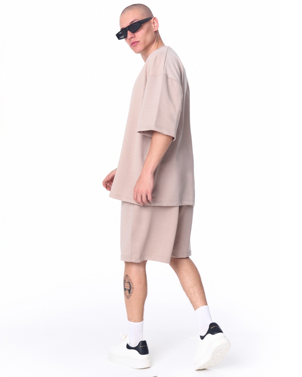 Übergroßer Shorts-Anzug aus leichtem Stoff für Herren Beige | Martin Valen