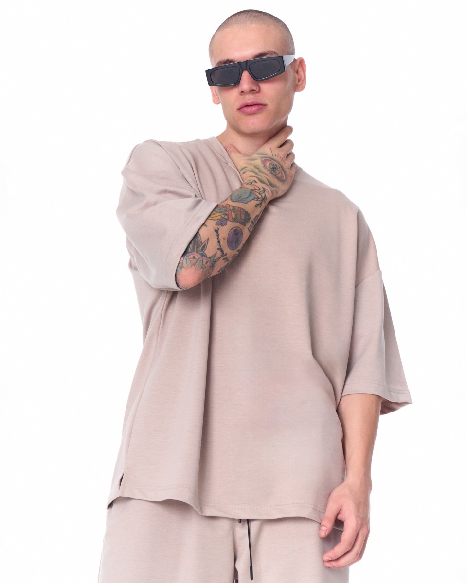 Übergroßer Shorts-Anzug aus leichtem Stoff für Herren Beige | Martin Valen