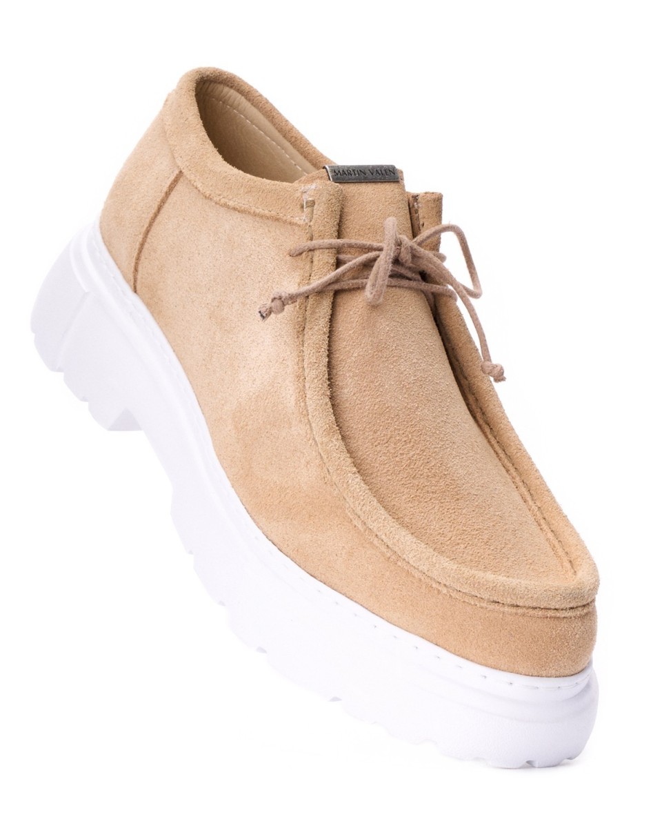 Mocassini Uomo Comfort con Suola Alta in Pelle Genuina Beige 2