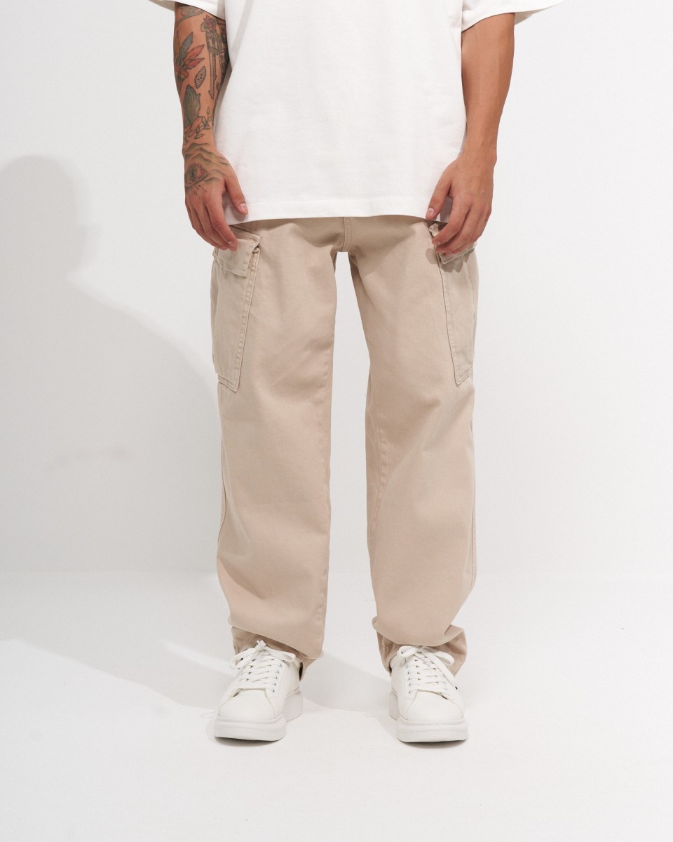 Pantalone Cargo Oversize Uomo Beige | Martin Valen