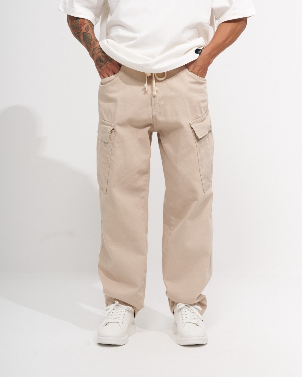 Beige Oversize Cargo-Hose für Herren | Martin Valen 2