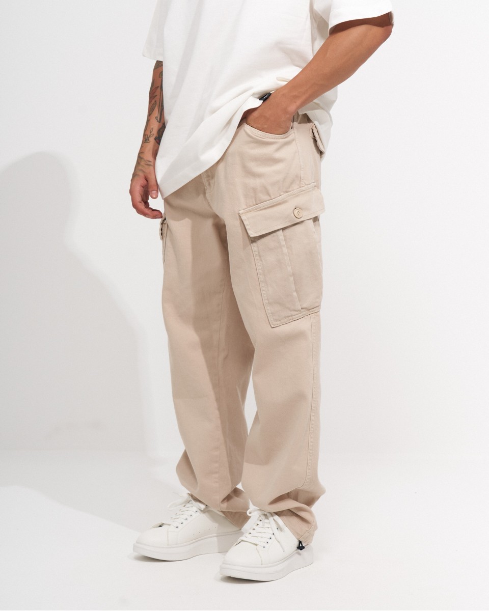 Pantalon Cargo Oversize Homme Beige | Martin Valen
