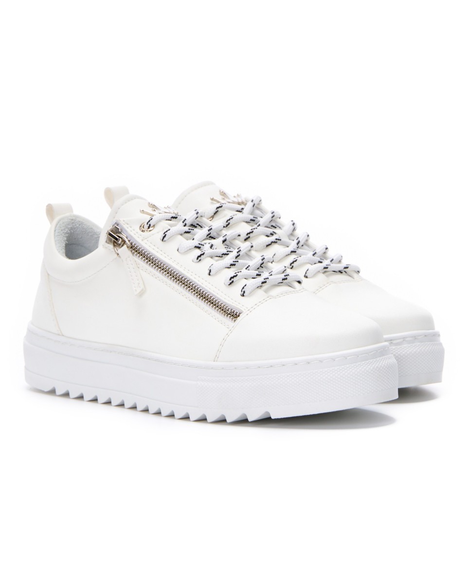 Hommes Bas Sneakers Fermeture éclair Argentée Designer Basket Blanc | Martin Valen 2