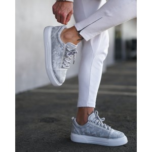Men's Low Top Sneakers Crowned Shoes Camo Gray