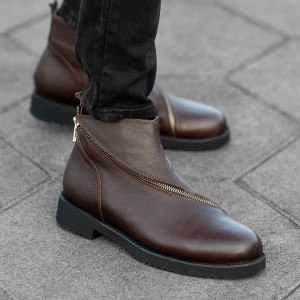 Cross-Zip Leather Chelsea Boots in Brown - 2